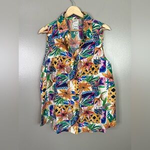 90’s Gantos Multicolor Floral‎ Women's silk button down Blouse bright vibrant